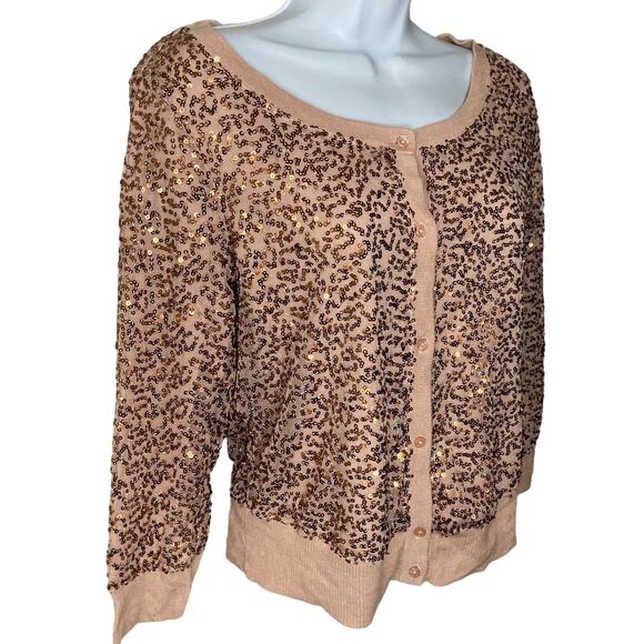American Eagle Womens Rose Gold Sequin Cardigan Sweater Button Front Size Medium - Picture 7 of 16